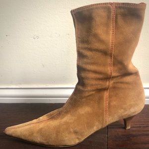 Sacco Tan 1” Suede Pointed-toe Booties Size 10